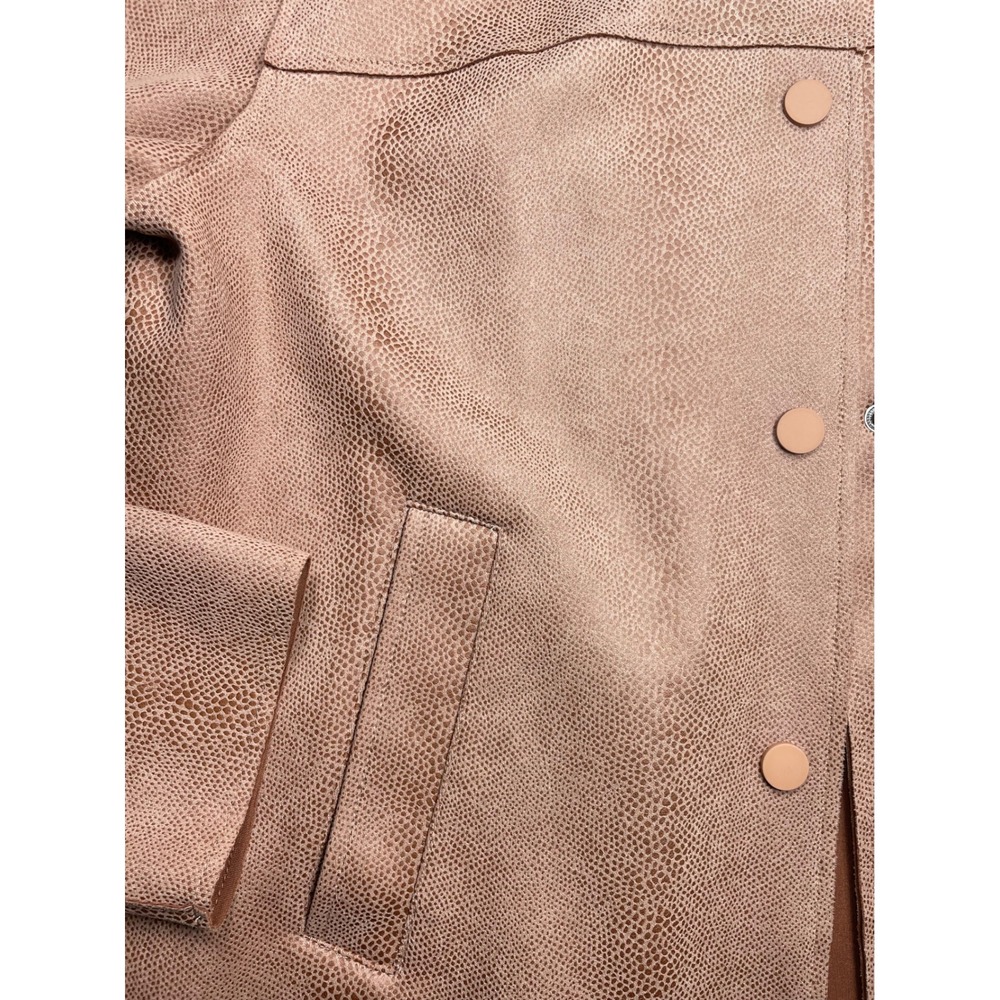 Chicos Faux Suede Snakeskin Embossed Snap Front Jacket Blush Tan Size 0 S 4/6 - Picture 7 of 10